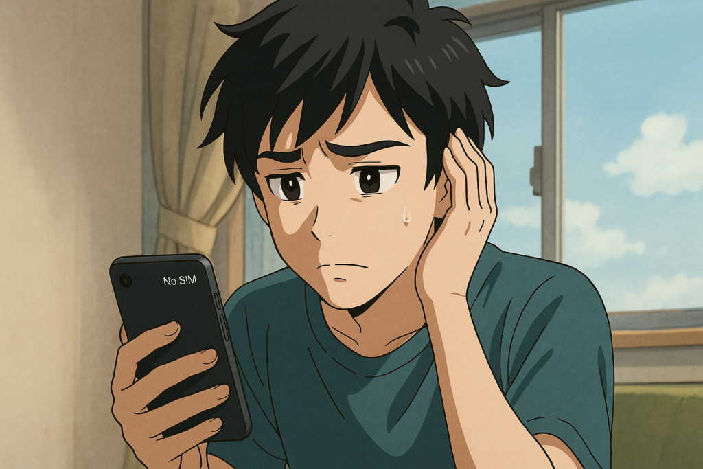 iPhoneでSIMカードなしの為 Wi-Fiが繋がらないと悩んでいる若者