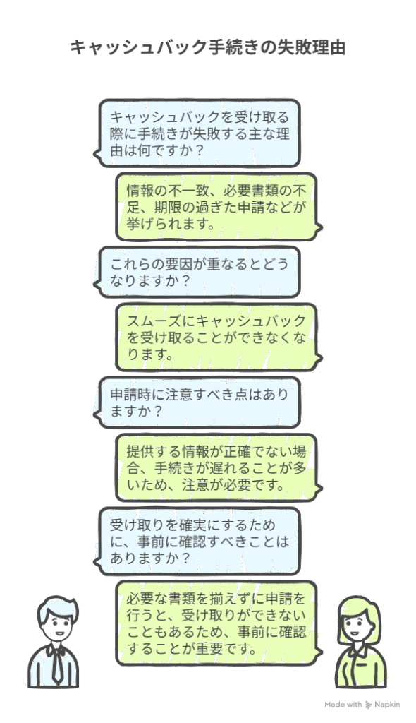 キャッシュバックの手続き失敗