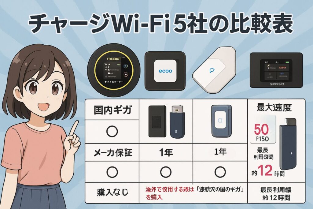 チャージWiFiの比較表
