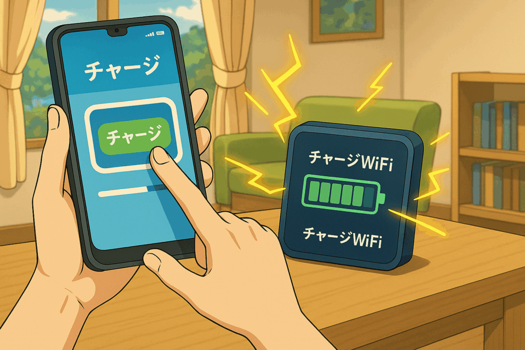 スマホのアプリでWiFiにギガをチャージしている画像