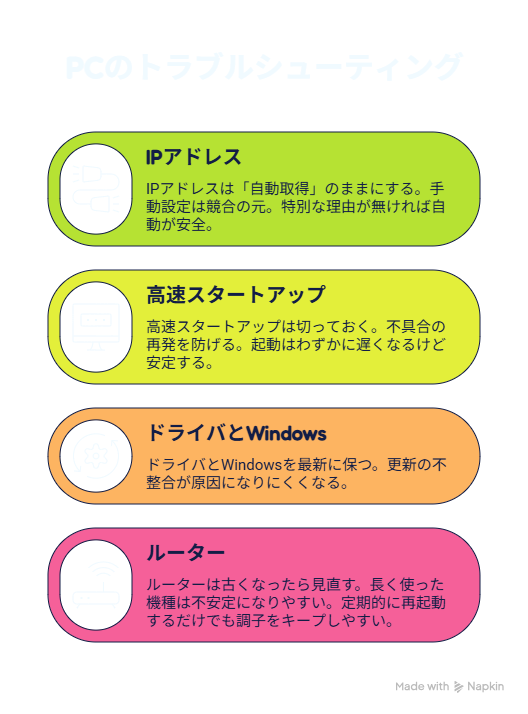 二度と「IP構成なし」を出さないための予防策