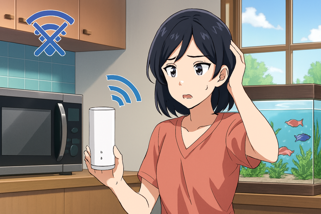 Wi-Fi中継器電子レンジや水槽など「電波干渉源」の近くに置いていませんか?