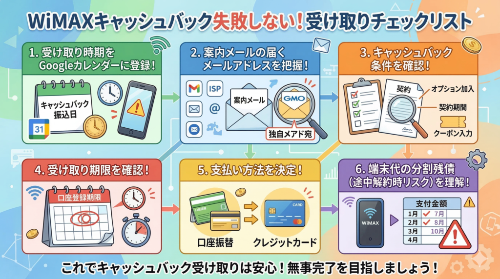 WiMAXキャッシュバックの受け取りで失敗しないためのチェックリスト