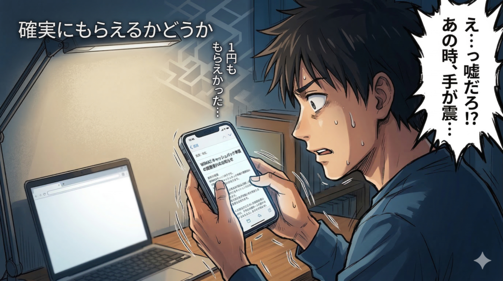 キャシュバックがもらえなかった