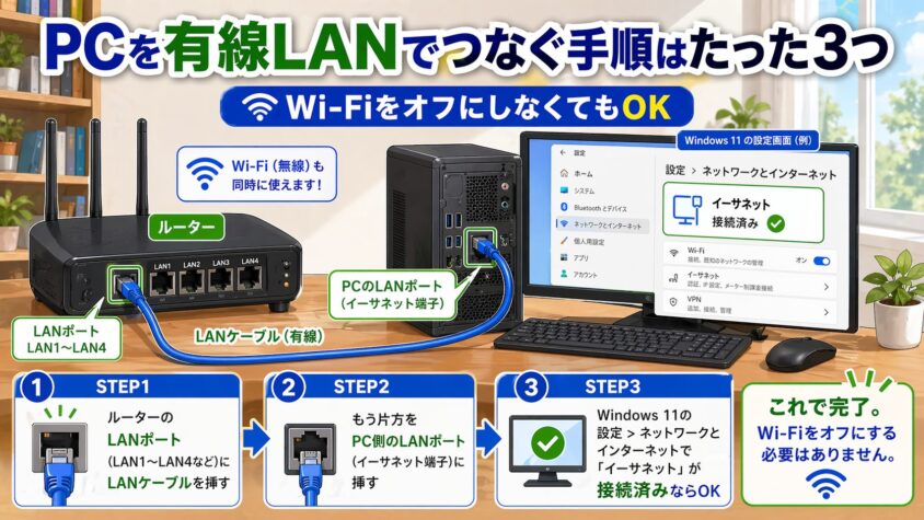 PCを優先LANでつなぐ手順３つ