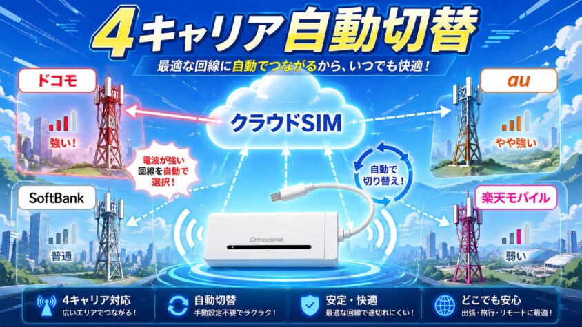 クラウドSIMで4キャリア自動切替