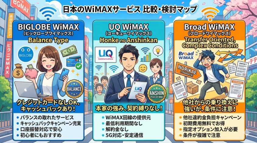 口座振替対応｜WiMAXプロバイダ3社比較