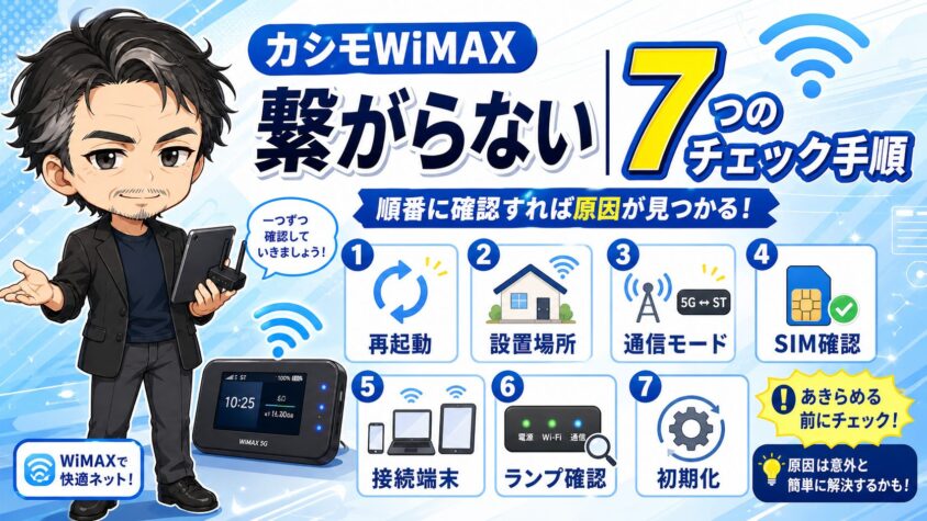 シモWiMAX繋がらない｜7つのチェック手順【優先順位付き】