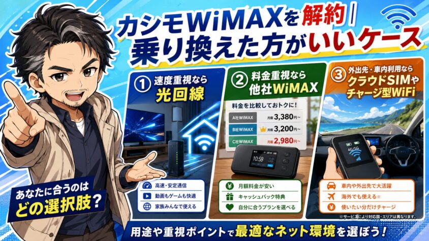 カシモWiMAXを解約|乗り換えた方がいいケース