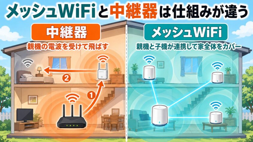 メッシュWiFiと中継器の違い