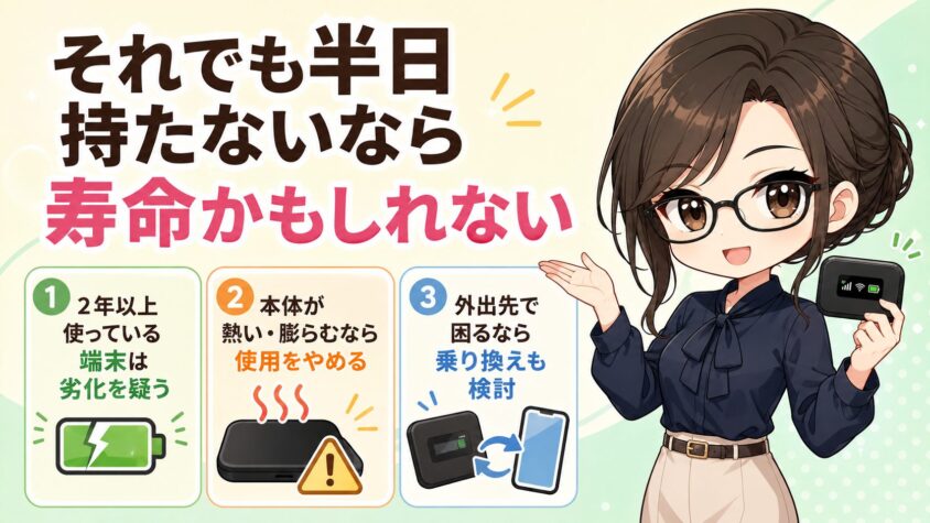 それでも半日持たないなら寿命かもしれない
