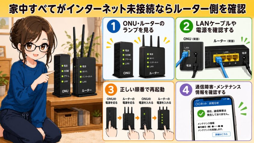 家中すべてがインターネット未接続ならルーター側を確認
