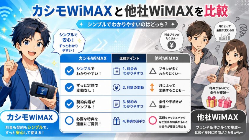カシモWiMAXと他社WiMAXとの比較