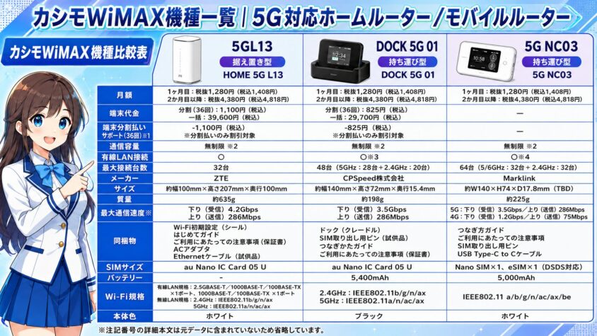 カシモWiMAX機種一覧