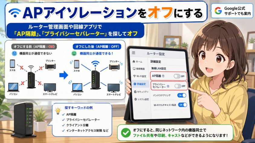 ルーターのAPアイソレーション(機器を隔離する設定)