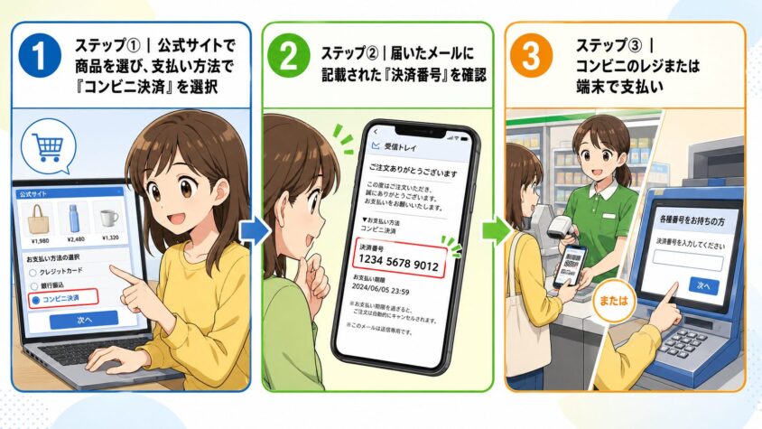 コンビニ決済の手順【3ステップ】