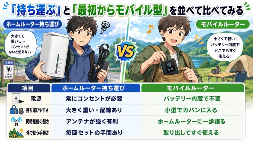 「持ち運ぶ」と「最初からモバイル型」を並べて比べてみる