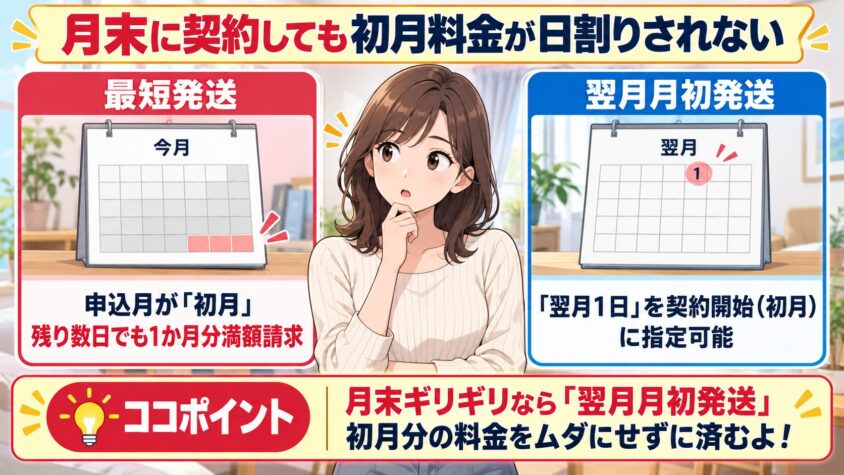 月末に契約しても初月料金が日割りされない