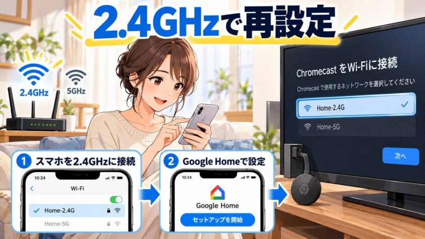 2.4GHzのSSIDに固定して再設定する