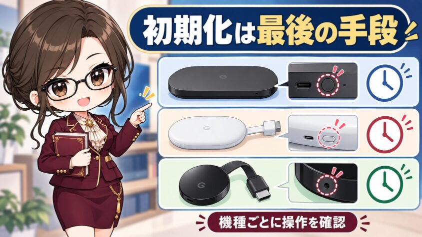初期化が必要なケース（機種別に秒数が違う）