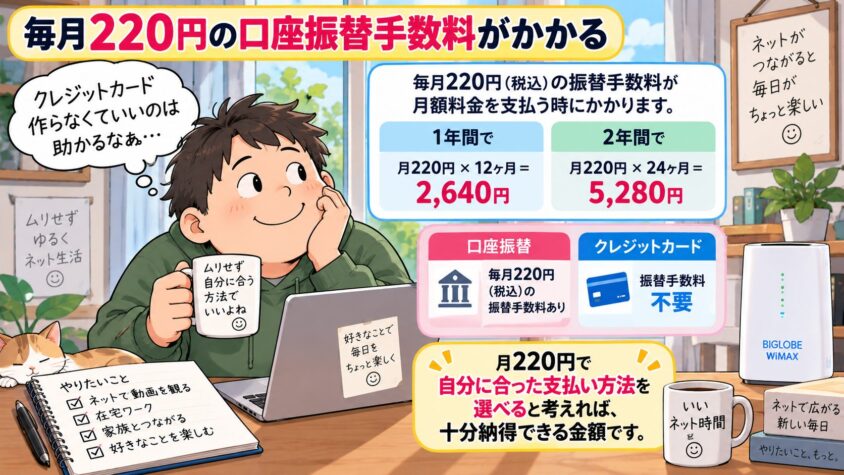 毎月220円の口座振替手数料がかかる