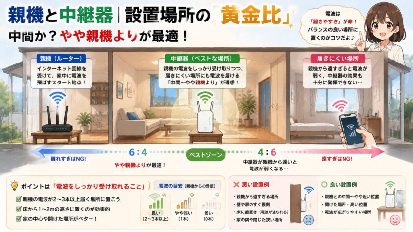 親機と中継器|設置場所の「黄金比」