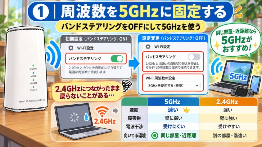周波数を5GHzに固定する