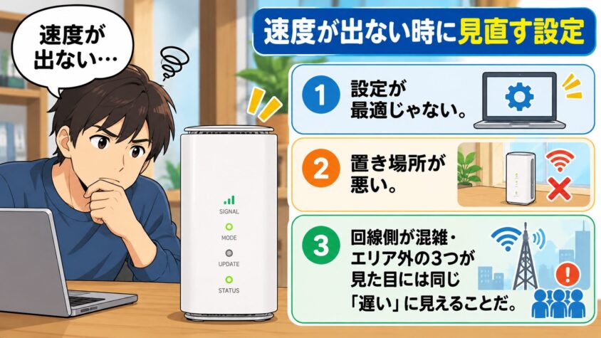 速度が出ない時に見直す設定